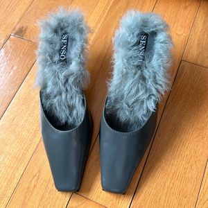 Senso grey kitten heels with faux fur size 7